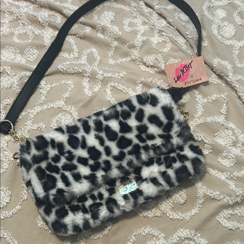 Betsy Johnson Leopard Print Furry Crossbody